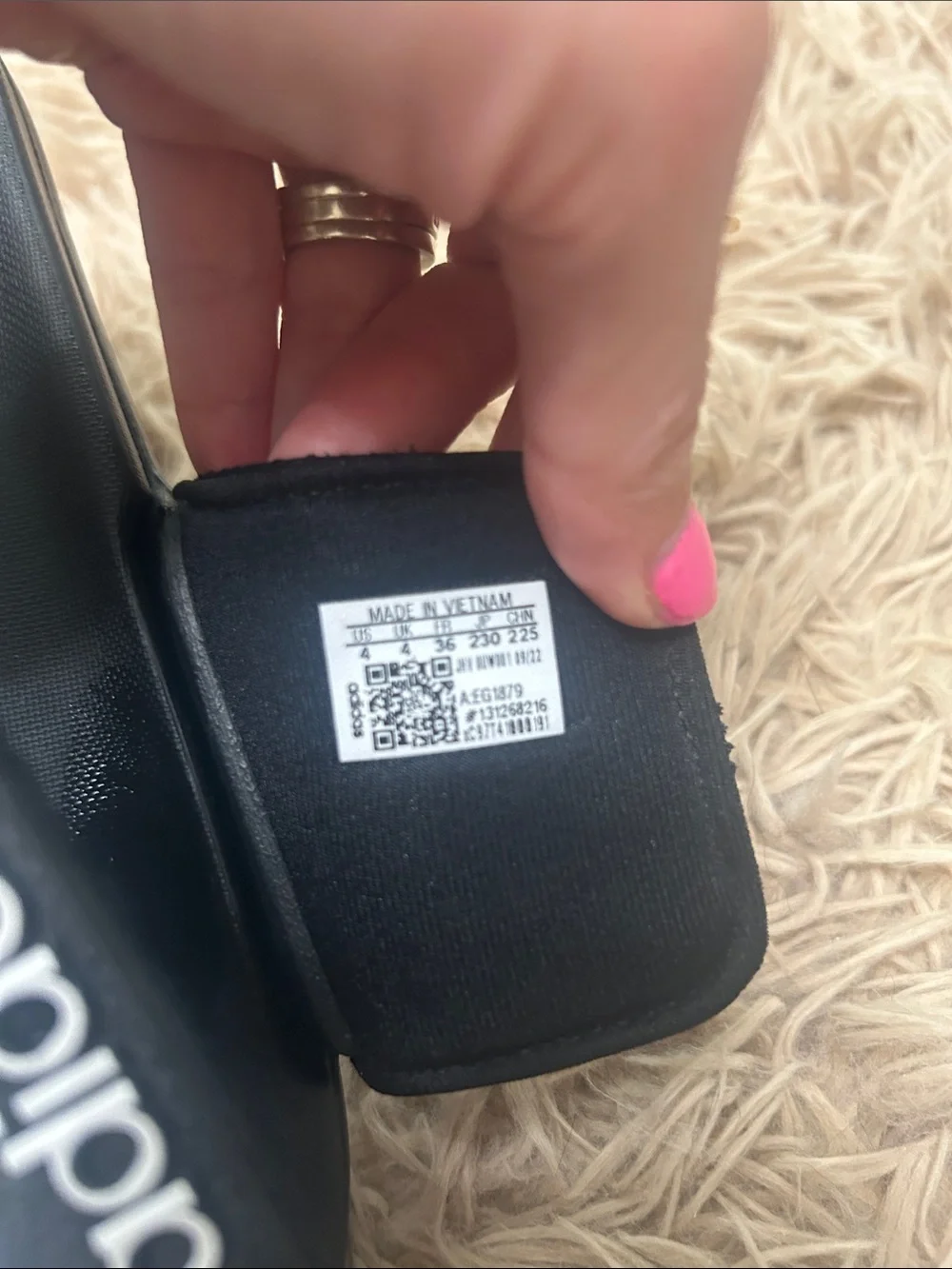 adidas Black Slides with White Three-Stripe Strap